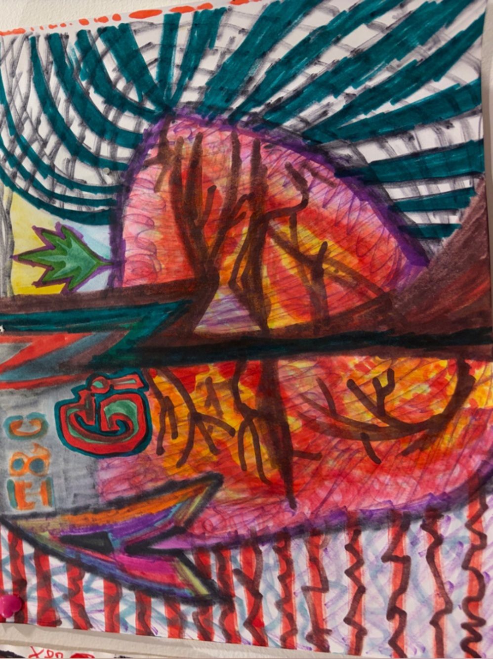 “A GAiN” by Adam Moyer Mixed-Media Heart Illustration in Orange, Purple & Teal